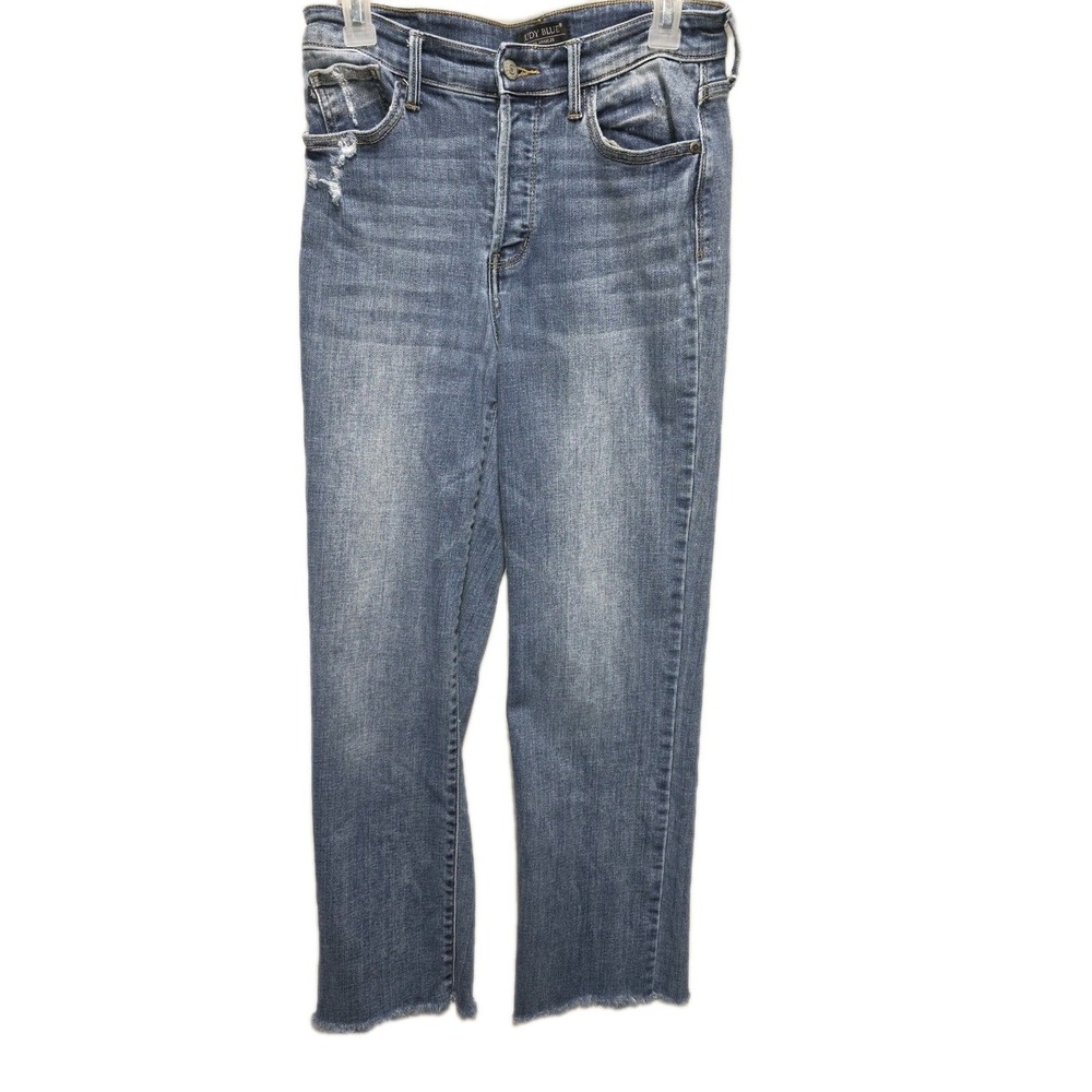 Judy Blue Jeans Sz 7/28 High Rise Straight Fit Hidden Button Fly Frayed Hem